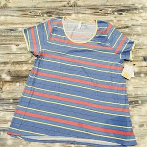 LuLaRoe Classic T 3XL Blue Yellow Red Striped NWT